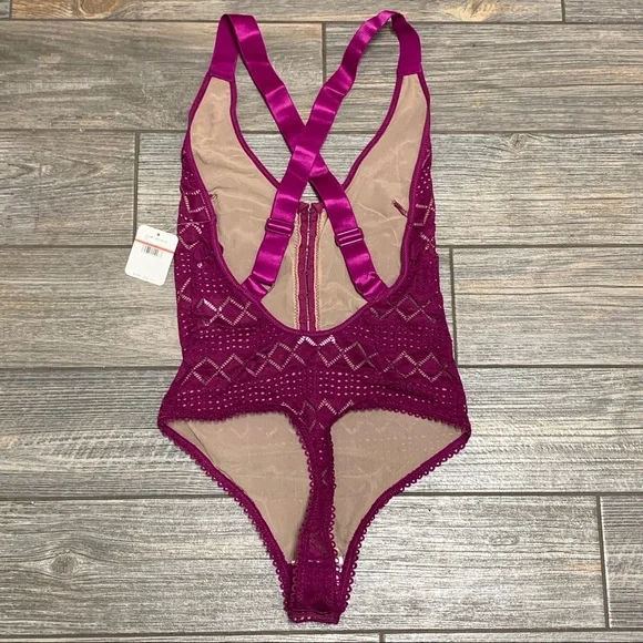NWT $68 Free People XS M or L Thank You Never Bodysuit Top Shirt Magenta - Picture 11 of 16